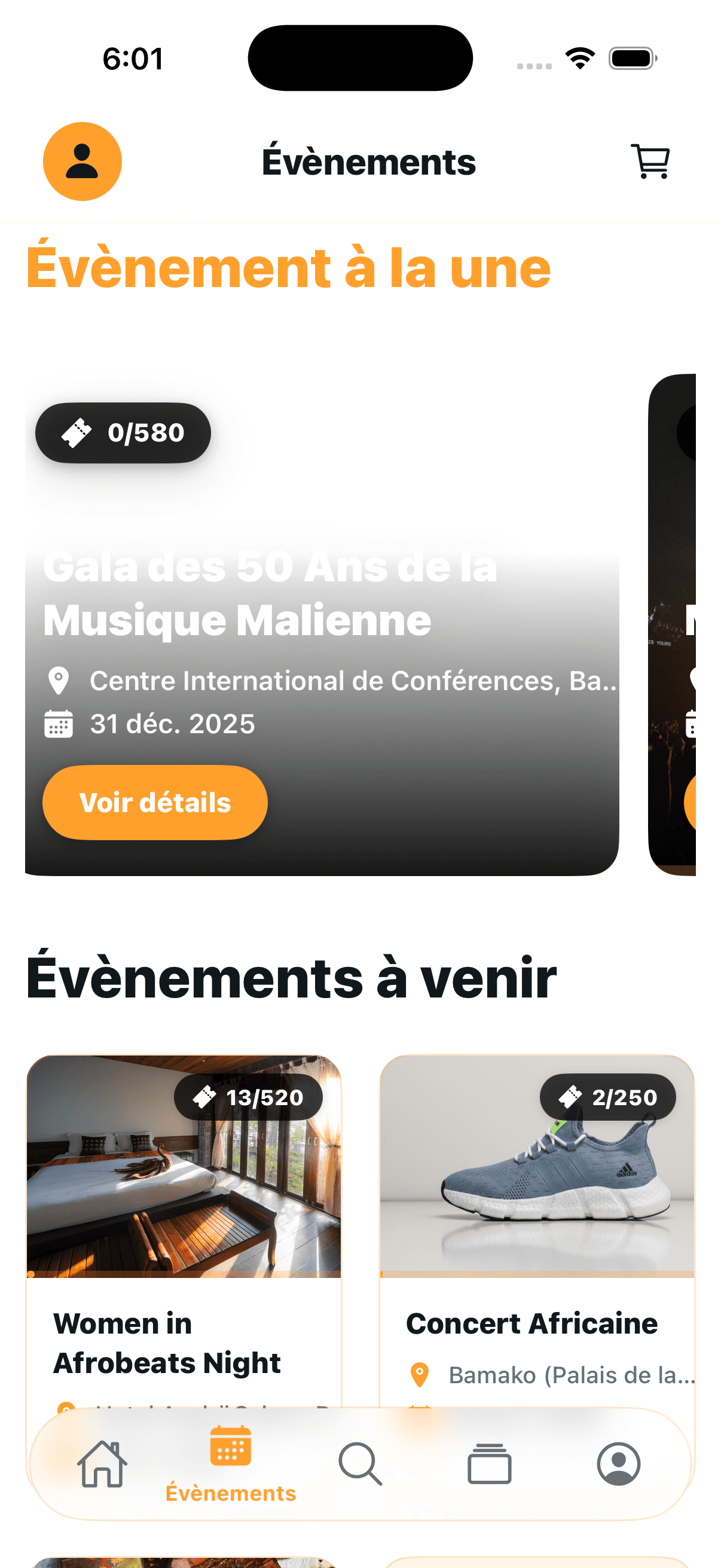 Interface de gestion d'événements